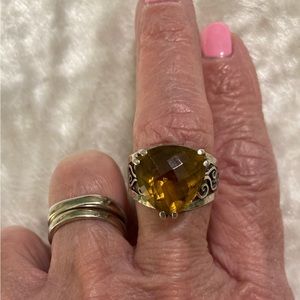 ☘️RARE Large PZ Israel Trillion Cut Citrine Sterling 925 Ring